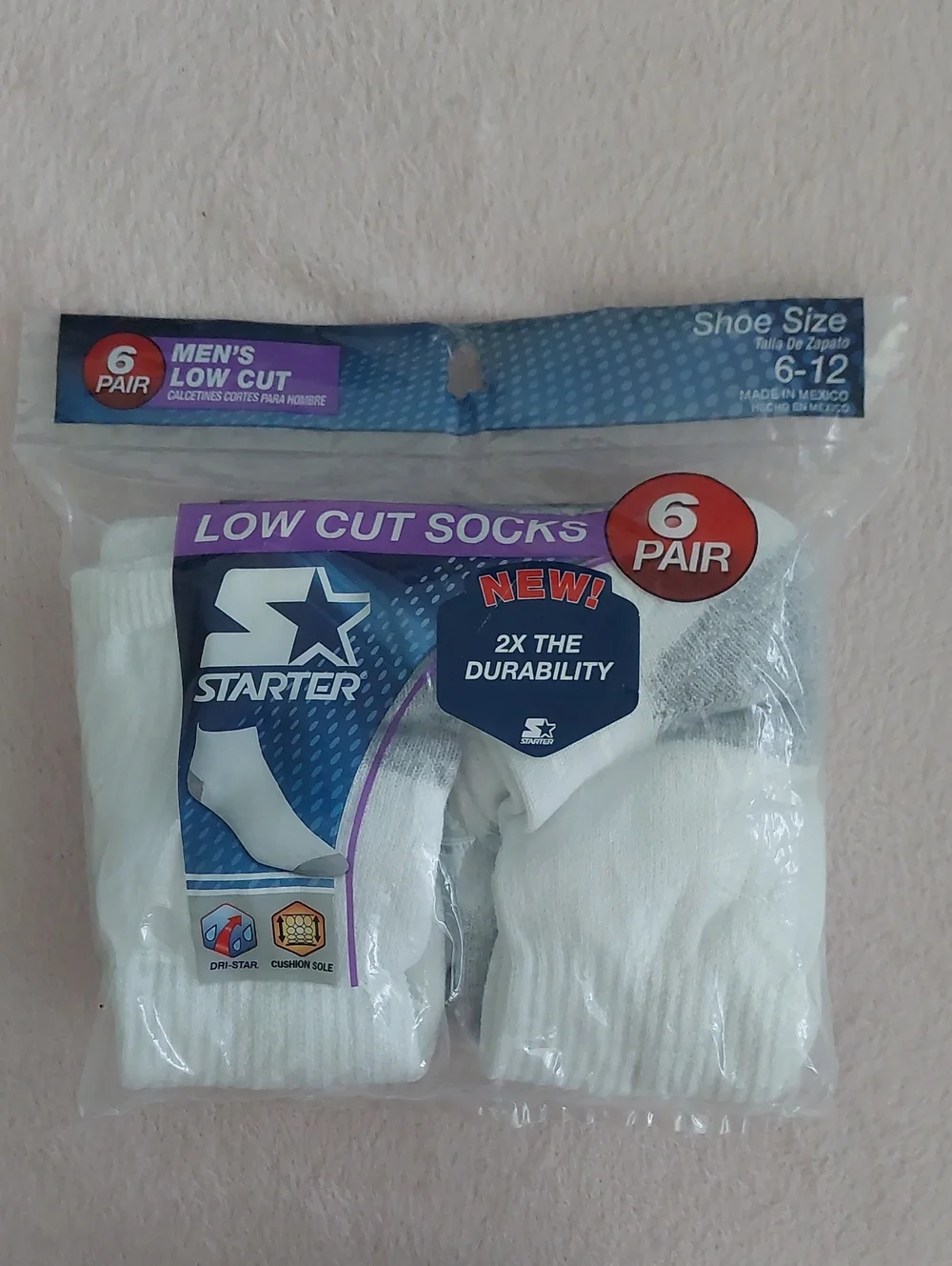 STARTER 6 Pair Men's Low Cut White Socks NIB